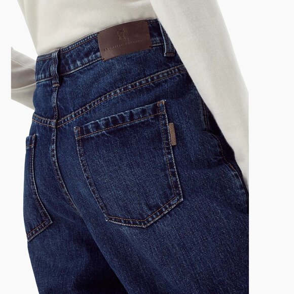 Brunello Cucinelli Monili Jeans Blue Denim Baggy Tapered Leg Size 6 - Picture 5 of 8
